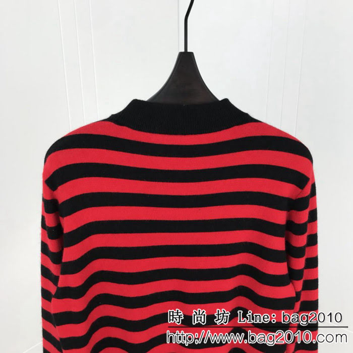 Gucci古奇 18ss秋冬新款 撞色條紋貂絨衫 胸口小蜜蜂貼章logo 手感柔軟 舒適保暖 ydi2328